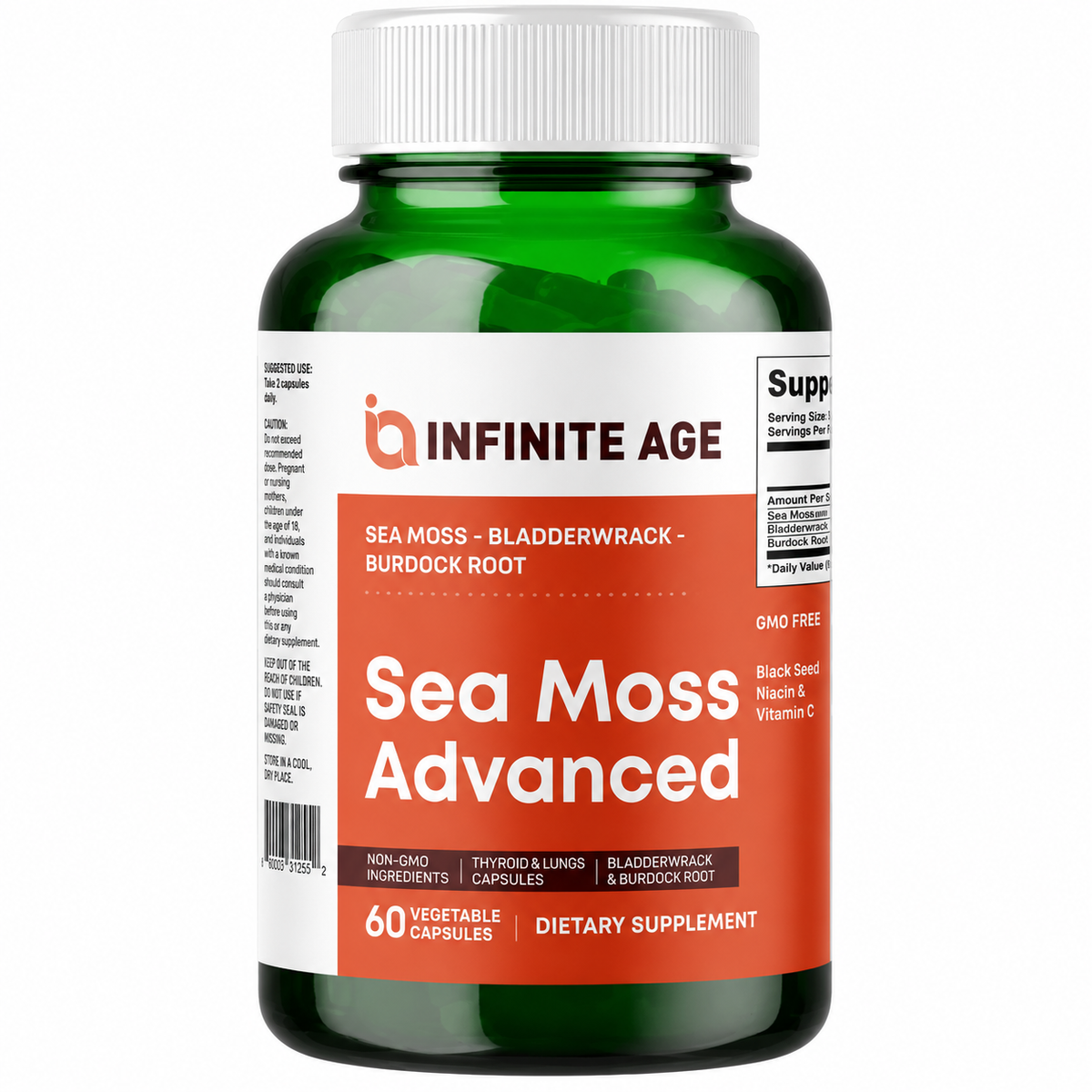 Infinite Age Sea Moss Advanced Supplement with Bladderwrack & Burdock Root – 60 Vegetable Capsules